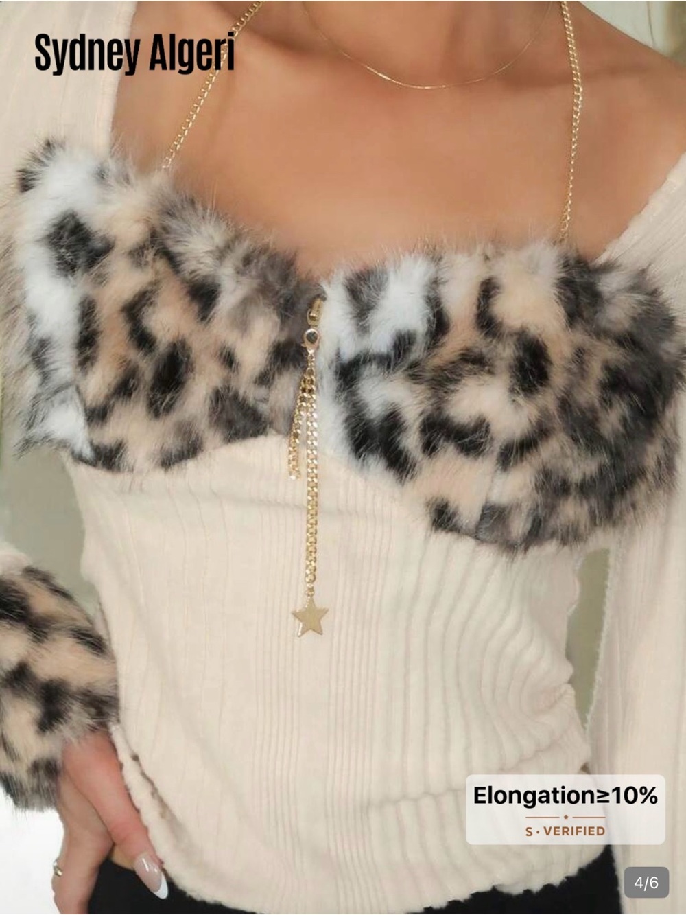 ROMWE Cream Ribbed Top with Gold Chain Accent